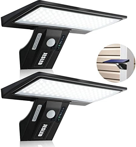 JESLED Solarlampen für Außen, 90 LED, Superhelle Solarleuchte mit Bewegungsmelder Sicherheitswandleuchte 4 Modi Wasserdichte Wandleuchte Garten.Batterie austauschbar, 2 Stück