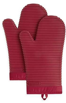KITCHENAID Ribbed Soft Silicone Oven Mitt 2-Pack Set, 7.5x13, Passion Red