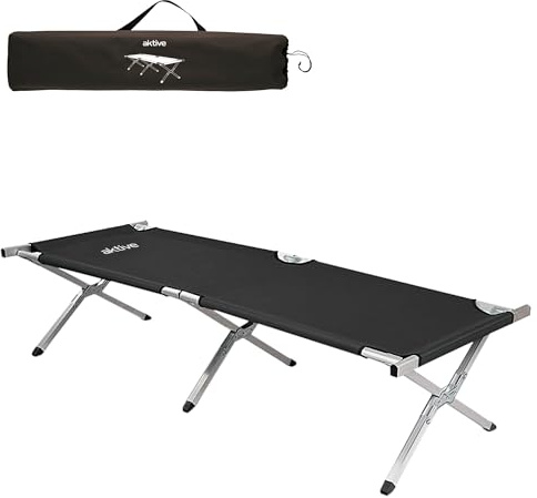 AKTIVE Cama plegable Camping, Cama portátil de fácil transporte, Medidas 190x64x42 cm, Plegado fácil, antideslizante, Con asa de transporte, Accesorios camping (52991)