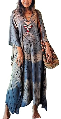 YOUKD Femmes Été Boho Kaftan Plus Taille Robe Beach Coverup Robe Peignoirs Long Taille