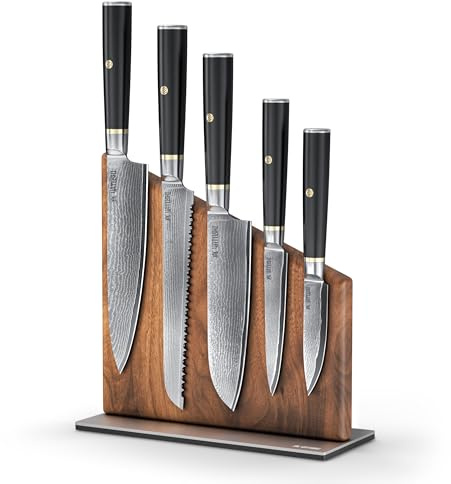 Yatoshi Knives Magnetic Kitchen Knife Block Set - Japanese 67 Layer High-Grade VG-10 Steel Knives, Sharp, G10 Handle Professional Kitchen Knife Set - Black Damascus (6 pieces)