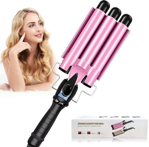 3 Tubi Piastra Onde Ferro Arricciacapelli, Professionale Ceramica Piastra Onde 3 Rami per Capelli 25mm, Temperatura Regolabile per Acconciature Effetto Riccio e Ondulati, Capelli Lunghi e Corti