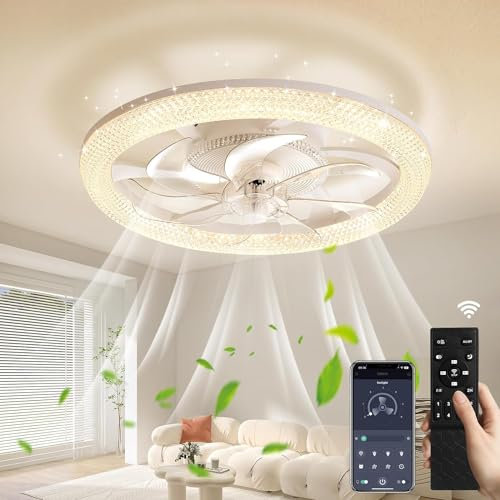 papasbox Deckenleuchte mit Ventilator 48cm | LED Deckenventilator mit Beleuchtung Lampe 70W | Deckenlampe Fernbedienung Dimmbar 3 Farbtemperatur 6 Geschwindigkeiten für Wohnzimmer Schlafzimmer Weiß