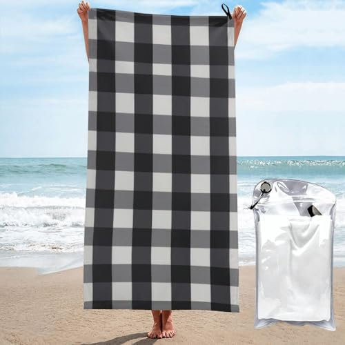 DRTGEDS Klassische Strandtücher in Schwarz und Weiß, kariert, übergroß, 81,3 x 132,2 cm, ultra-saugfähig und fusselarm, Pool-Handtücher für Erwachsene