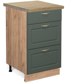 Vicco Küchenunterschrank Fame-Line, Grün-Gold Landhaus/Goldkraft Eiche, 50 cm, AP Eiche