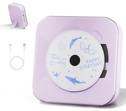 Multifunctional CD Player with Bluetooth, Detachable Bracket, Dual Speakers, 2000mAh Battery,Lavender