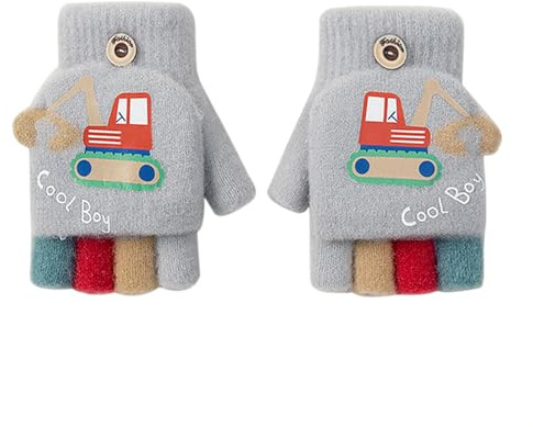 JIAHG Gants Demi-doigts à Rabat pour Enfants 2-4 Ans Mitaines en Tricot d'Automne Hiver pour Bébé Garçon et Fille Ecole Maternelle - Doux Chaud Confort anti Froid