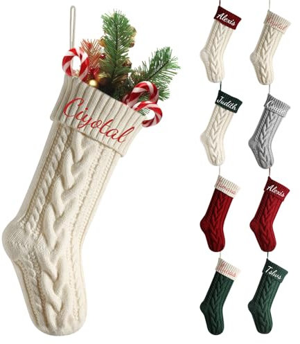 Generisch Nikolausstrumpf Personalisiert Weihnachtsstrumpf, Gestickt Nikolaus Socken, Nikolausstiefel Zum Befüllen Mit Namen Weihnachtssocken Zum Aufhängen Maschenware 18inch/46cm (Weiß)