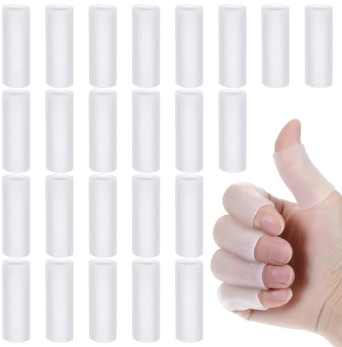 Ouligay 24 Pcs Silicone Finger Protectors,Transparent Finger Sleeves,Soft Finger Covers,Reusable Finger Cot to Protects Knuckles, Relieves Painful Cracks, and Reduces Friction and Calluses(Both Ends)