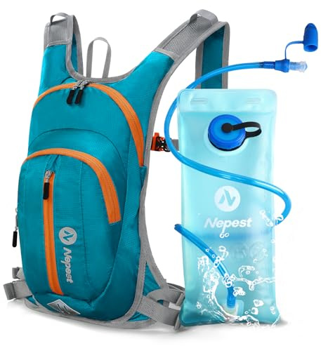 Nepest Sac à dos d'hydratation 8 l – Sac à dos de vélo et de ski avec poche d'hydratation de 2 l | Idéal pour VTT course et ski | Sangle de poitrine et de taille réglables avec sifflet de sécurité