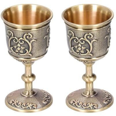 Hapivida Calice de Gobelet Vintage, Tasse à Vin en Bronze Gaufré Mini Verres à Vin Coupe en Cuivre Royale MéDiéVale EuropéEnne Vin pour Boire du Whisky Vodka Vin Liqueur (L*2Pcs)