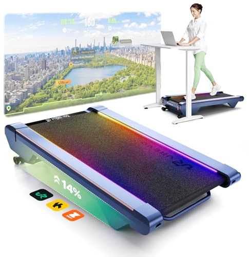 UREVO Tapis de Marche Inclinable Automatique 14% avec SmartAPP | Tapis de course avec station de travail, double moteur silencieux (10 x durée de vie), ajustement pour ordinateur portable de