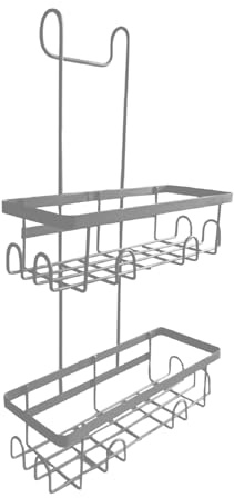 2 Tier Over Shower Screen Rectangular Hanging Shower Rack Storage Tidy Rustproof Bathroom Organizer Toilet Storage Holder Deep Compartment Caddy Compact Camping Caravan Storage Organizer (Grey)