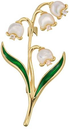 IRIRI Liljekonvaljsbrosch for kvinnor, pärlliknande skalblommanål med zirkonaccenter, guldpläterade lapelnålssmycken(Gold)