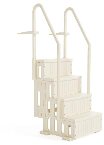 Bonnlo White Plastic Pool Ladder with Non-Slip Strips and Handrails 4 Steps 180 kg Load Capacity for Above Ground / Built-in Pools