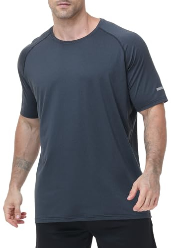 LukBerd Men's Athletic Workout T-Shirts Moisture Wicking Cooling Running Shirts Short Sleeve Soft Tee for Gym Tennis Black XL