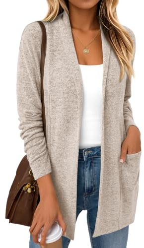 LILLUSORY Long Cardigans for Women UK Lightweight Sweaters Coffee Grey L
