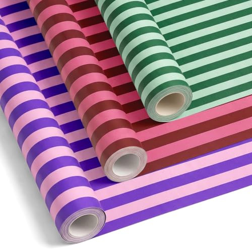 OH YEAH - 3 Unidades - Rollos Papel de Regalo Rayas - 70 cm x 2 m - Papel de Envolver para Regalos y Detalles - Decoración para Fiestas y Eventos - Ideal para Cumpleaños, Bodas y Celebraciones
