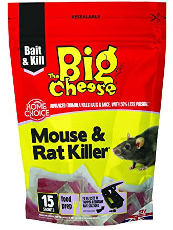 The Big Cheese Mouse & Rat Killer Pasta Sachet - 10g x 15 Kills Mice and Rats Pre-Measured Chew Through Sachets Difenacoum, Red