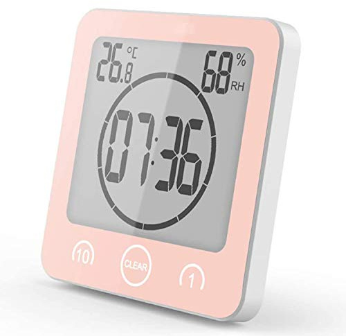 NOFIBAF Digital Bathroom Shower Wall Clock Timer with Alarm with Big LCD Display, Waterproof for Water Spray, Humidity Temperature Display, Wall Clock Timer for Bathroom Shower Makeup Cooking