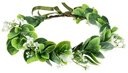 Diadema de corona de flores de hojas verdes bohemias para novia, corona de flores de eucalipto para boda, guirnalda floral (blanco)