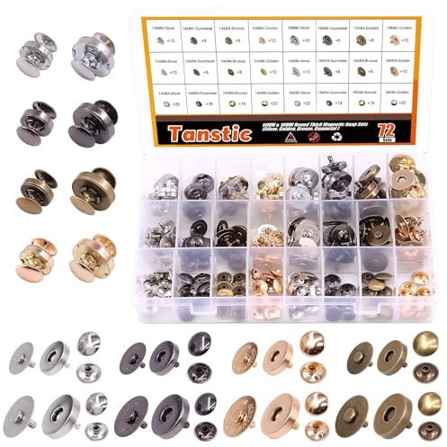 Tanstic Lot de 72 fermoirs magnétiques ronds de 14 mm et 18 mm en 4 couleurs, boutons-pression magnétiques robustes à double face pour cuir, vêtements, vestes, jeans, bracelets, ensembles de bricolage