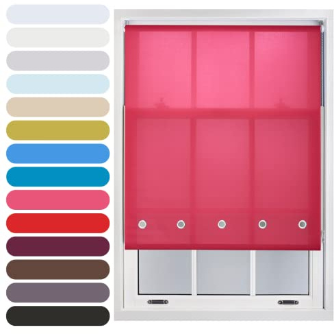 FURNISHED Daylight Roller Blind with Round Eyelets Trimmable, Fuchsia, 45W x 210L cm