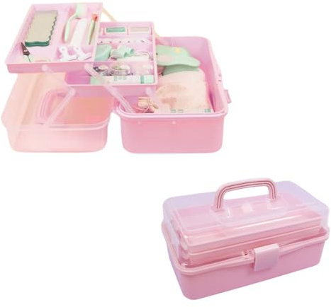 Craftelier - Caja de Herramientas de Plástico | Caja Organizadora de Plástico con Compartimentos | Organizador de Medicamentos y Scrapbooking | Tamaño Aproximado 32 x 13,5 x 18,5 cm - Color Rosa