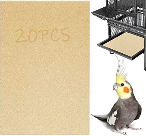 Lot de 20 feuilles de papier de gravier pour cage à oiseaux, 27.9x43.2 cm, papier de calcium spécial pour cage à oiseaux dans le sable de mer, papier de verre jaune clair pour perroquets, calopsittes