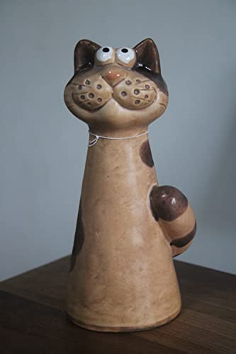 Holzwurm Statuetta di gatto in ceramica, marrone, altezza 21,5 cm, diametro inferiore 9 cm, gatto decorativo per recinzione da giardino, sgabello