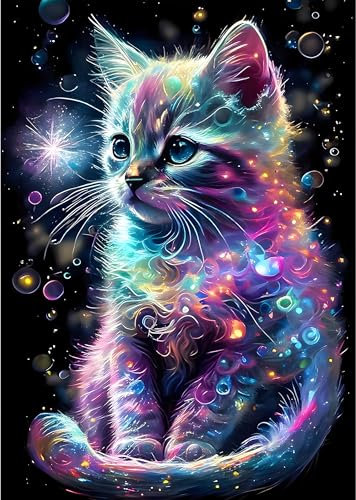 MXJSUA Lila Katze Diamond Painting, 5D Diamant Painting Kits Bilder für Erwachsene, DIY Diamant Malerei Diamond Painting Bilder Set 30x40cm für Wanddekor