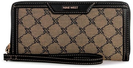 Nine West Astoria Geldbörse mit umlaufendem Reißverschluss, natürliches Logo/Schwarz, Natürliches Logo/Schwarz, Medium