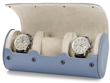 Oirlv 3 Ranuras Pelle PU Watch Roll,Relojero de Viaje,Caja Relojes,Watch Case Para Navidad, Aniversario(Azul Claro)
