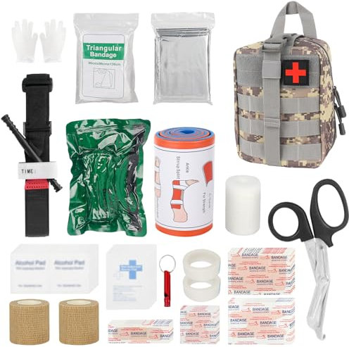 Mineup Erste Hilfe Set Outdoor, 54 PCS Erste Hilfe Tasche, Erste Hilfe Trauma Set, First Aid Kit,Wasserdichte Notfalltasche,Reiseapotheke Tasche für Haus, Auto, Camping, Wandern, Sport (Tarnung PRO)
