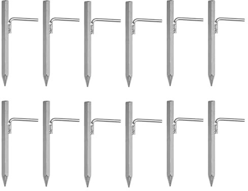 Lot de 12 piquets d'ancrage au sol de 20 cm avec crochets en L en acier galvanisé - Piquet robuste pour une fixation sûre des tentes, des pavillons et des bâches - Idéal pour les sols durs et le