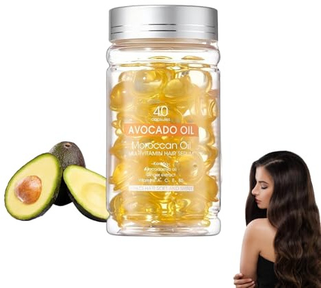 Sérum multivitamínico para el cabello, Cápsulas de serum capsular, tratamiento alisador y nutritivo del cabello, con aceite vitamínico para cabello suave y saludable (40 cápsulas, aguacate)