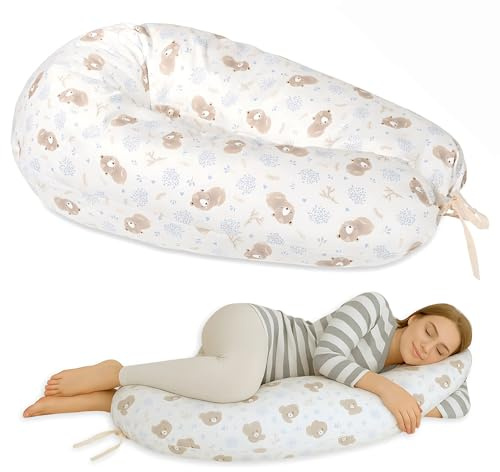 baby idea - Babysanity Cuscino Gravidanza per Dormire e Allattamento – Supporto per Neonato - Forma Ergonomica XXL - Federa Sfoderabile e Lavabile 100% Cotone – Made in Italy (Orsetto Azzurro)