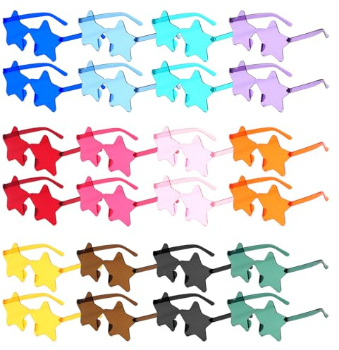 ZCOINS 24 Pairs Star Glasses for Adults - Bulk Party Favours, Birthday Photo Booth Props, Festival Carnival Accessories, Plastic Novelty Funky Sunglasses (Multi-Coloured)