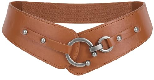 WERFORU Ceinture Large Vintage pour Femme - Ceinture Élastique avec Fermoir à Crochet en Alliage pour Robes