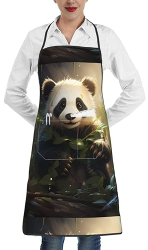 fdgbnm Grazioso grembiule a forma di panda. Impermeabile di alta qualità con tasca. 100% poliestere, senza pieghe, per cucina, barbecue, bar, salone.