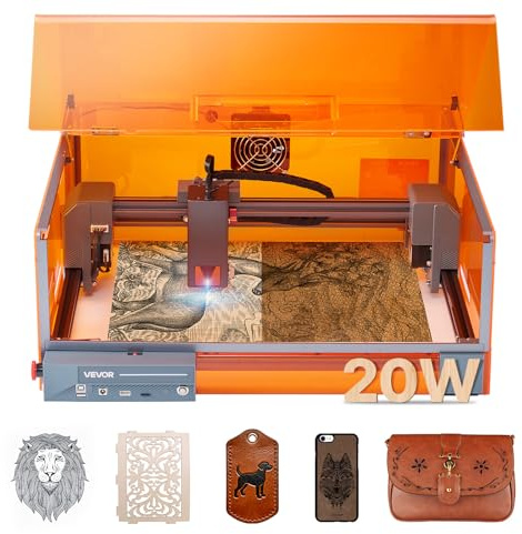 VEVOR Graveur Laser 20 W Machine Gravure et Découpe Laser, avec Boîtier, Zone de Travail 30 x 30 cm, Vitesse de Gravure 7000 mm/min, pour Graver Bois, Cuir, Verre, Papier, Certains Métaux, Classe 1