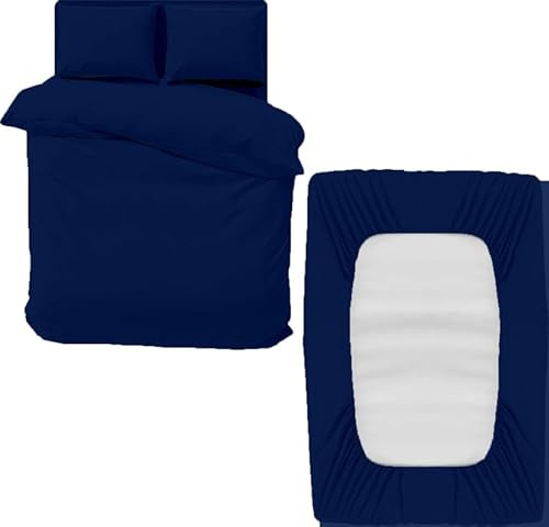 DTEX HOMES 4 Piece Microfiber Duvet Cover Sets - king size duvet cover sets Includes 1 Duvet Cover, 1 Fitted Sheet and 2 Pillowcases, Ideal Bed Sets for a Cozy and Comfortable Sleep (Navy Blue-King)