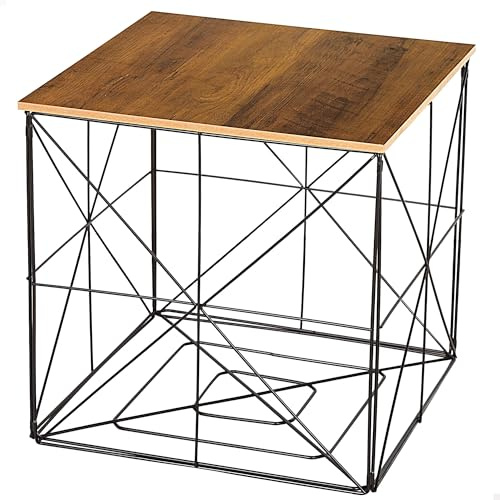 AKTIVE Max Home Table d'appoint 38x38x38 cm, Poids Max 5 kg, Carré, Effet Bois, Rangement, Structure métallique Noire, Lignes géométriques, Style Industriel, pour Salon, Chambre(18496)