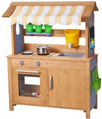 VEVOR Cuisine à Boue 79,5 cm Cuisine Patouille Extérieur Enfant pour Jouer avec Eau et Sable, en Bois avec Pots Plantation, Réservoir Eau, Cuillères, Évier, Auvent Pare-soleil, Casseroles, Accessoires