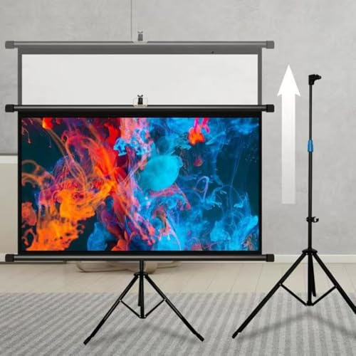 LARAKVEAKV Outdoor Projector Screen with Stand 40 50 60 Indoor Projection Screen for Movie Office Presentation，16:9 HD Wrinkle-Free Tripod Screen for Projector(Black,50in-16:9)