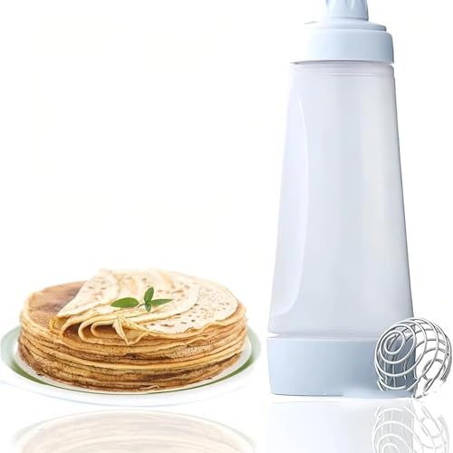 Miayical Distributeur Pate a Crepe,Shaker Crepes,Distributeur de Pâte Manuel,Mélangeur de Pâte Portable avec Boule Dagitation,pour Crêpes,Gaufres,Muffin,Cupcakes,Ustensiles de Cuisine,1000ml