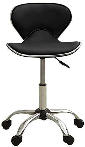 Xolmizyn Tabouret de travail à roulettes réglable en hauteur avec assise en cuir synthétique pour salon, cosmétique, bureau - Noir