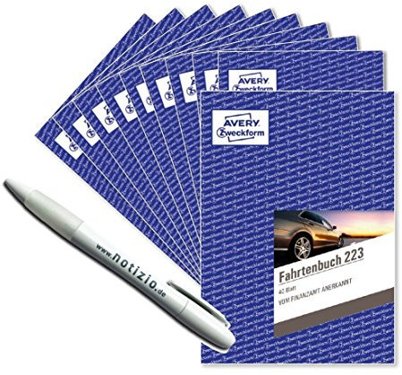 Avery Zweckform 223 Fahrtenbuch für PKW (A5, 40 Blatt) weiß (10 Stück + Kuli)