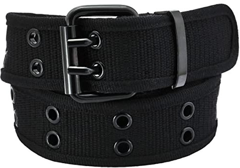 KYEYGWO Canvas Gürtel für Herren und Damen, Verstellbare Doppelter Loch Leinwand Stoffgürtel für Unisex, Breite ca. 3.8cm, schwarz, Einheitsgrösse