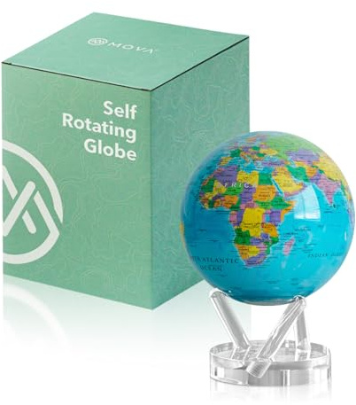 MOVA Globe - Ocean Blue Political Map Signature (6) | Rotating World Globe Powered by Light | Educational Home Décor | No Batteries or Wires Needed